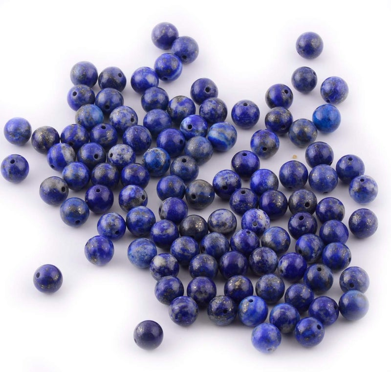 Cmidy Natural Stone Beads 100pcs 8mm Lapis Lazuli Round Genuine Real Stone Beading Loose Gemstone Hole Size 1mm DIY Charm Smooth Beads for Bracelet Necklace Earrings Jewelry Making (Lapis Lazuli Blue, 8mm) - Image 3